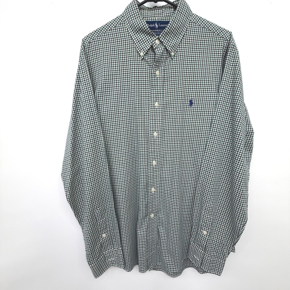 Ralph Lauren Button Down Shirt Gingham Plaid Custom Fit Mens Large Green